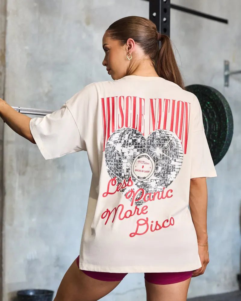 Less Panic More Disco Oversized Tee - Travertine