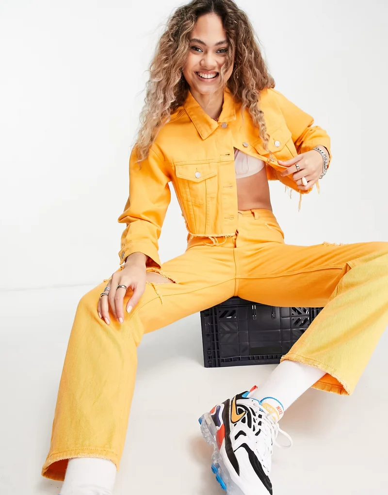 Signature 8 Co-Ord Denim Straight Ripped Jeans In Orange