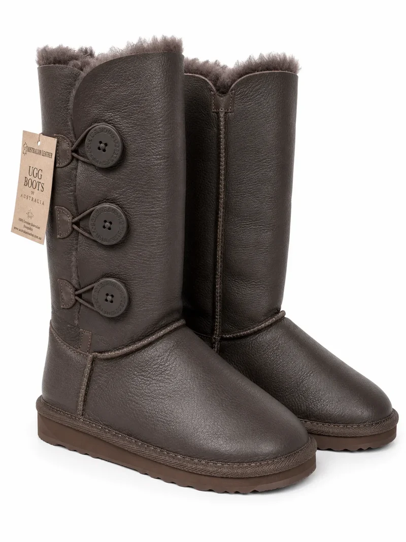 Australian Leather Ugg Napa 3Button Leather - Chocolate - AU4