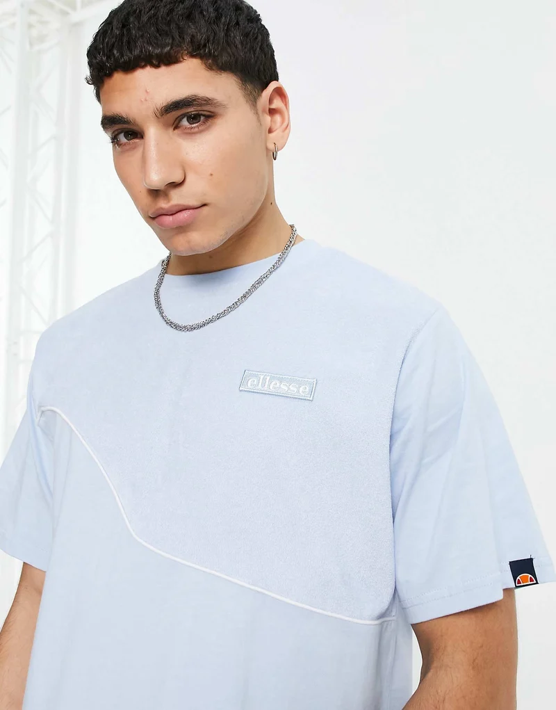 Ellesse Nylon Blocked T-Shirt With Logo In Blue