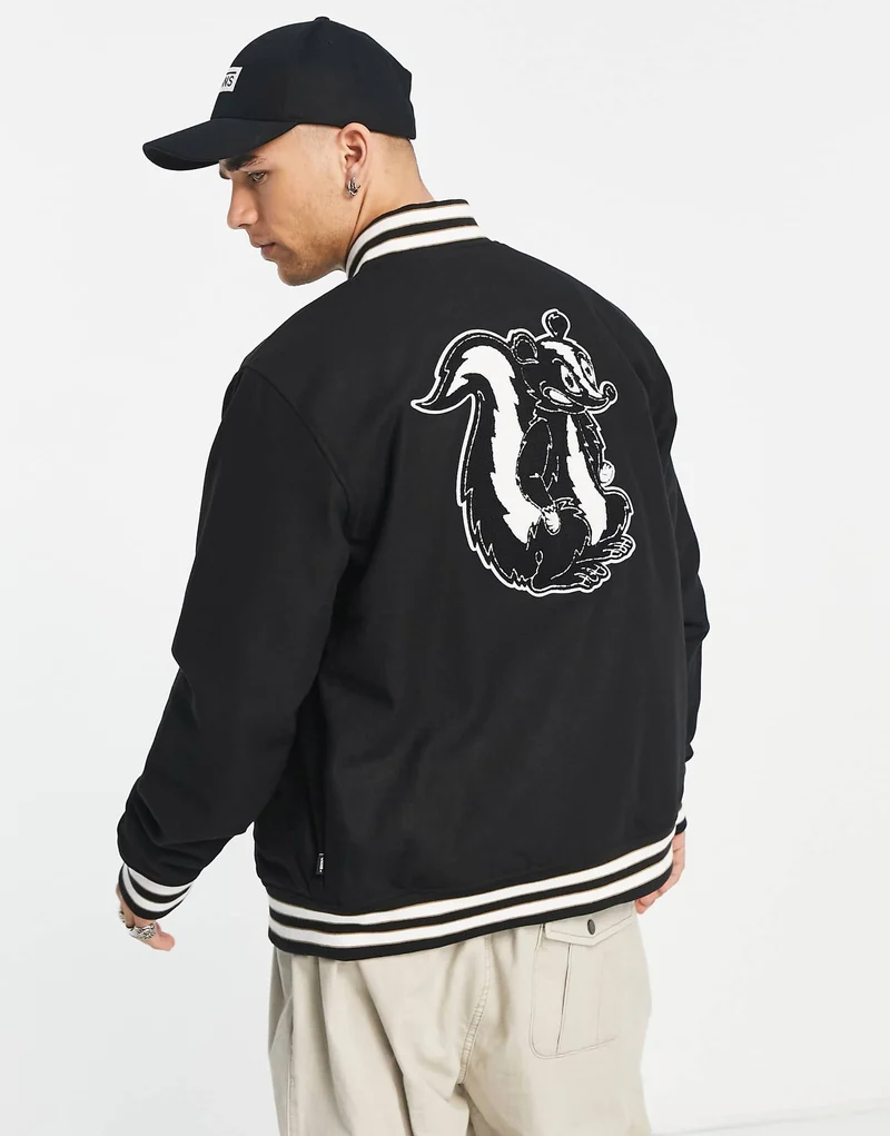Vans Varsity Jacket In Black With Animal Back Print
