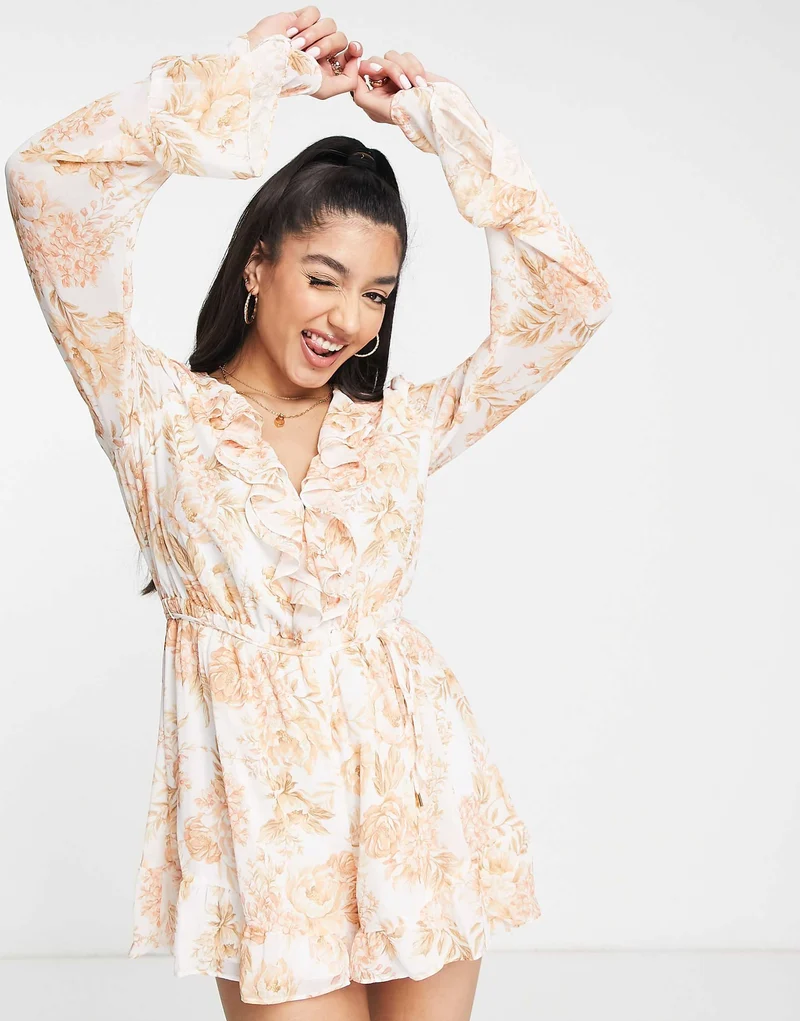 Forever New Ruffle Playsuit In Orange