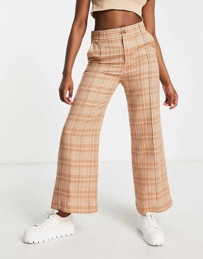 & Other Stories Wide Leg Trousers In Beige Check Print