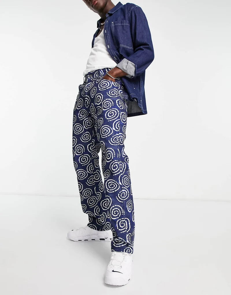 The Ragged Priest Freddy Printed Jeans In Blue