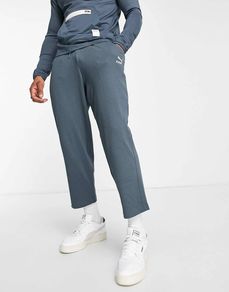 Puma Classic Ribbed Straight Leg Trousers In Dark Slate Blue -