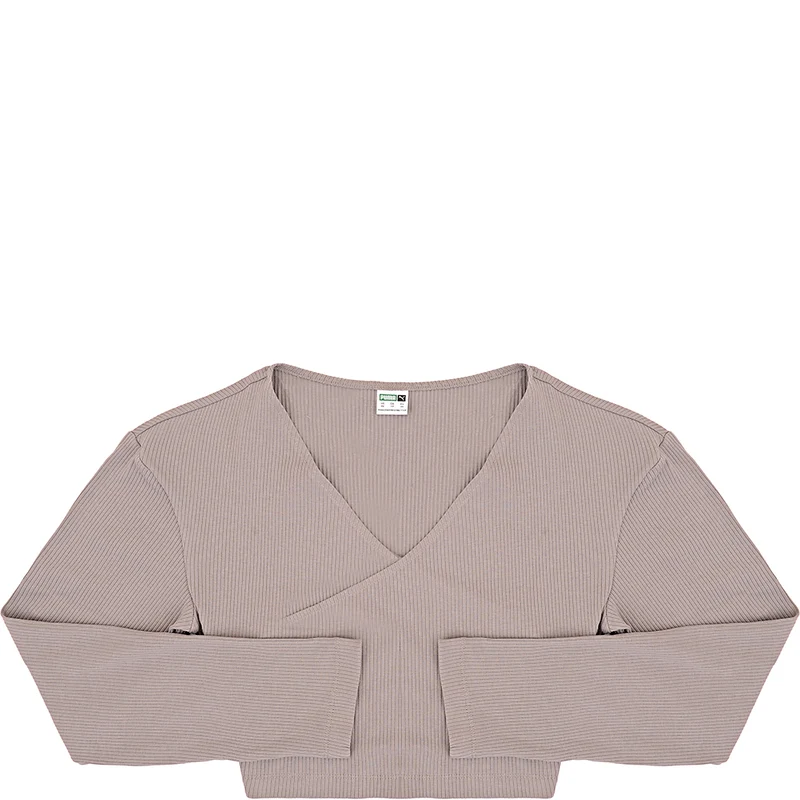 Puma Ribbed Wrap Top In Storm Grey