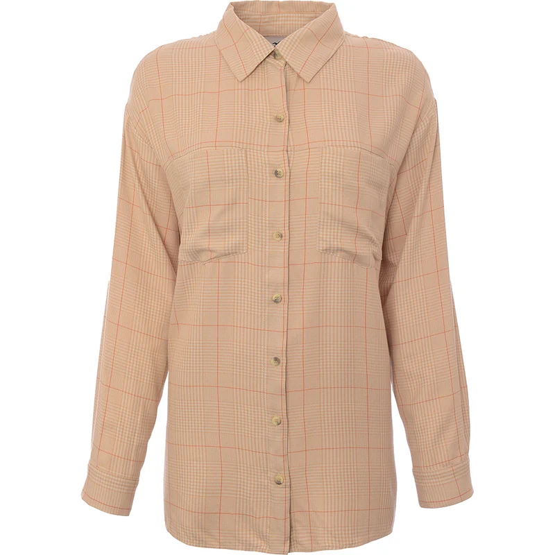 Hollister Step Hem Shacket In Tan Ground Check