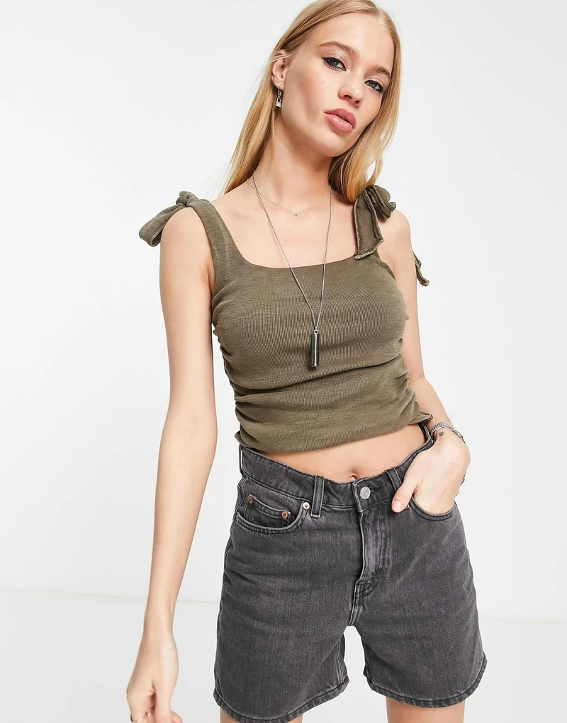 Free People Boulevard Washed Rib Crop Top In Khaki