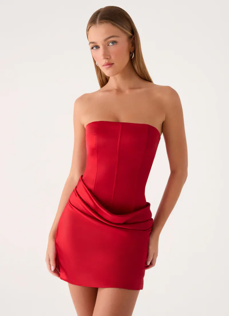 Alva Strapless Mini Dress - Cherry