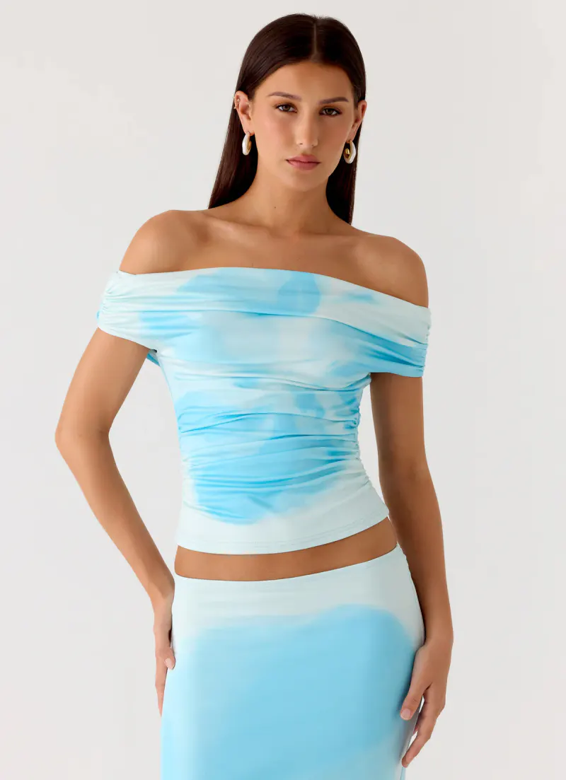 Moka Off Shoulder Top - Blooming Blue