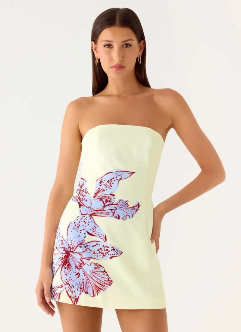 Denby Strapless Mini Dress - Purple Floral