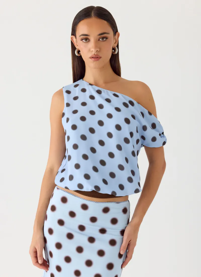 Stick Around Top - Blue Mocha Dot