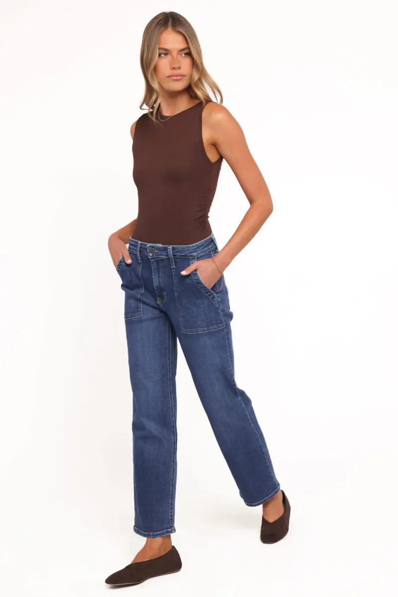 Amara Utility Pocket Straight Jean - Dark Wash