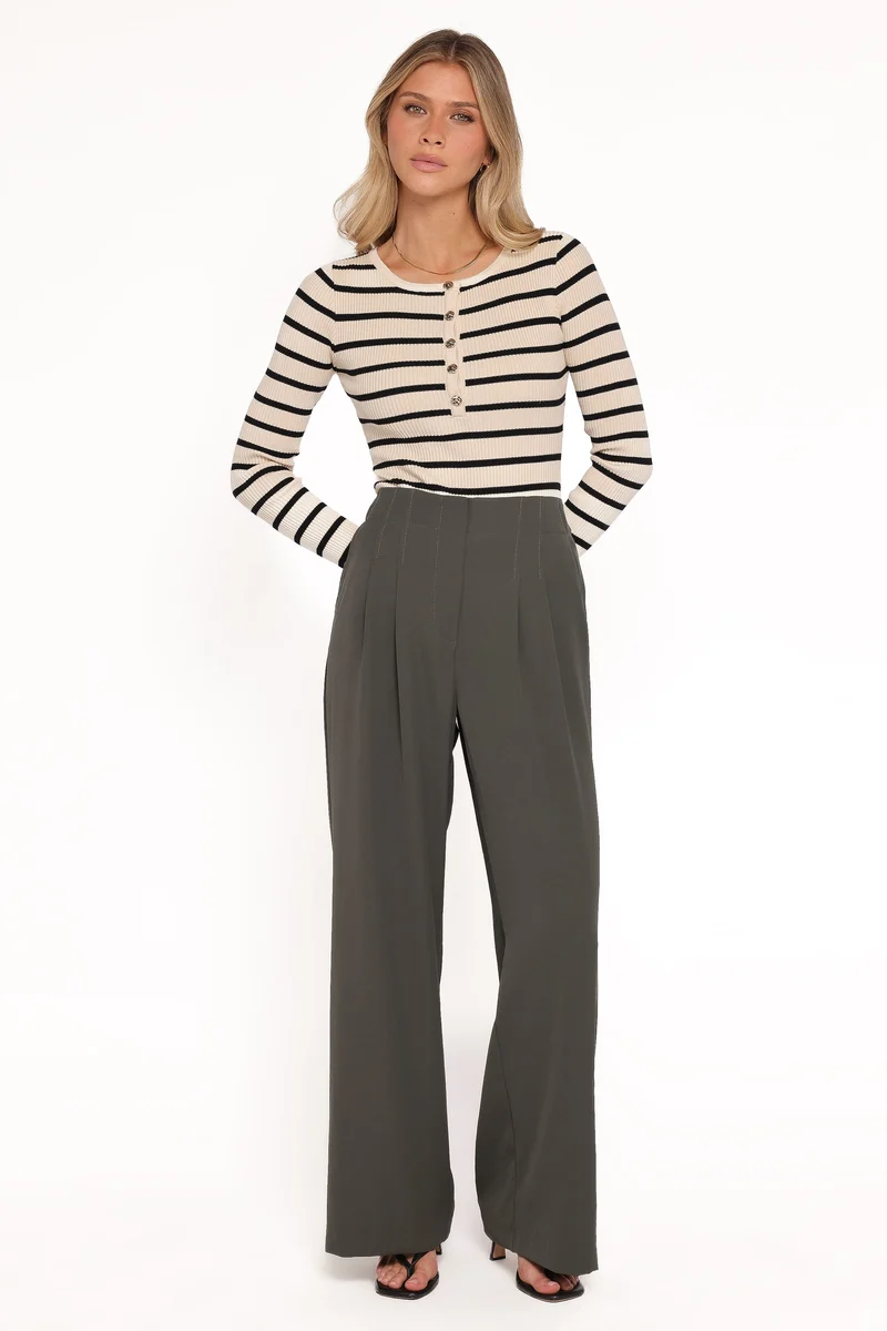 Hayden Pleated Wide Leg Pant - Dark Olive