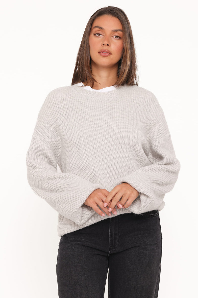 Indra Waffle Sweater - Light Grey