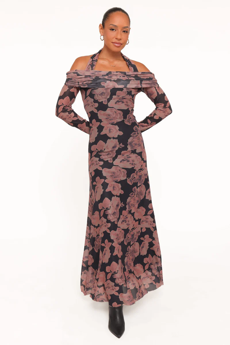Dane Off Shoulder Maxi Dress - Black Floral