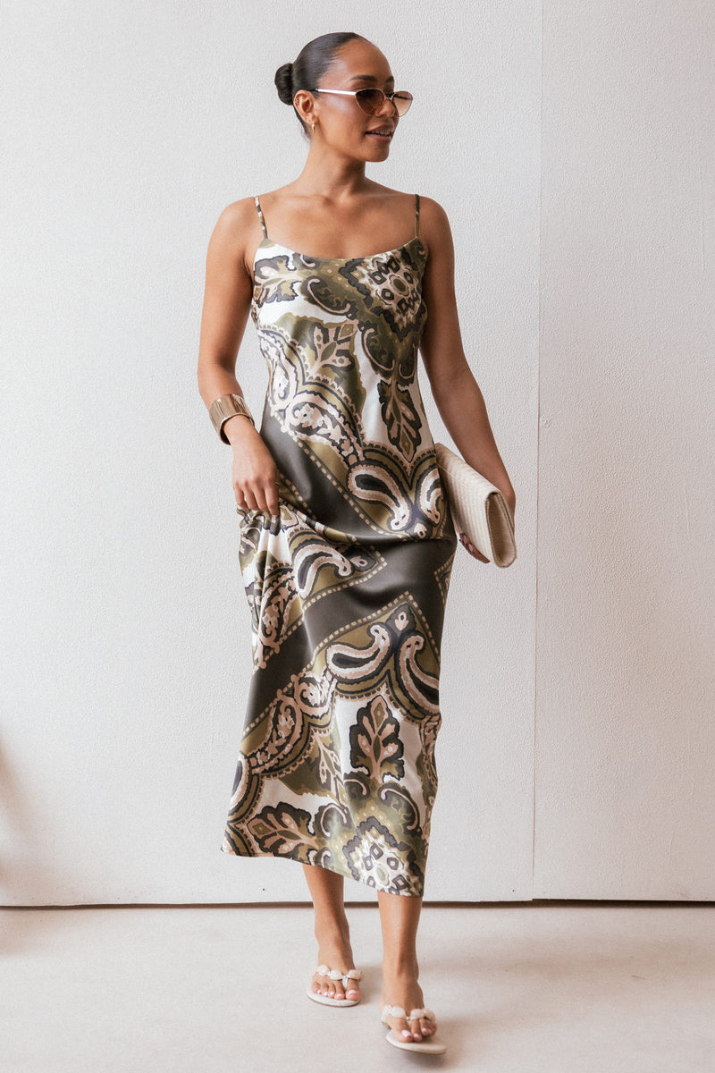 Kamila Maxi Dress - Green Scarf Print