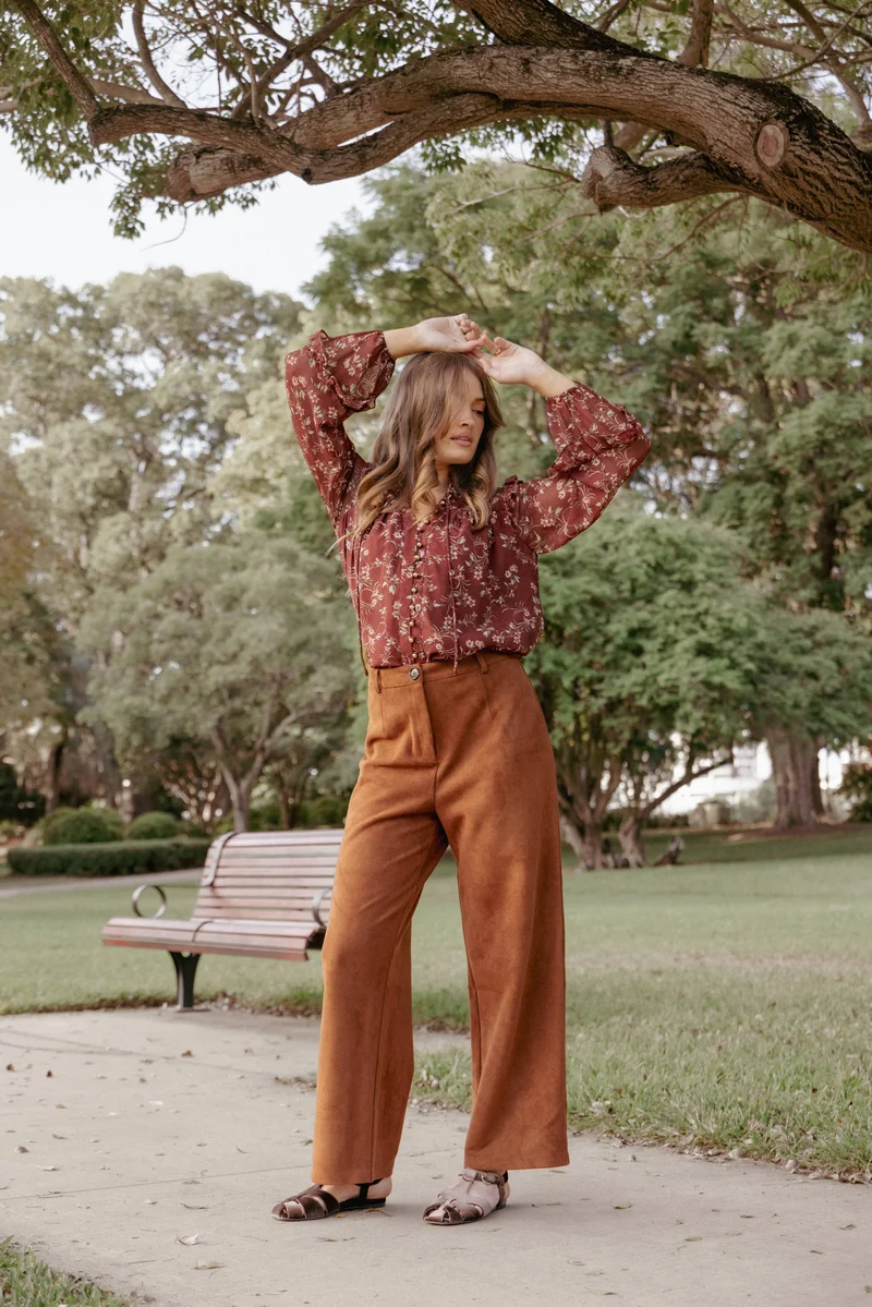 Bodie Faux Suede Pant - Copper Tan