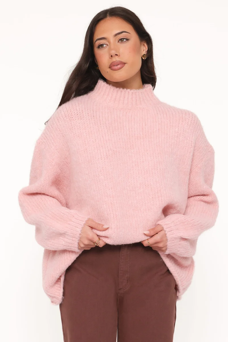 Cinzia Mockneck Knit Sweater - Pink