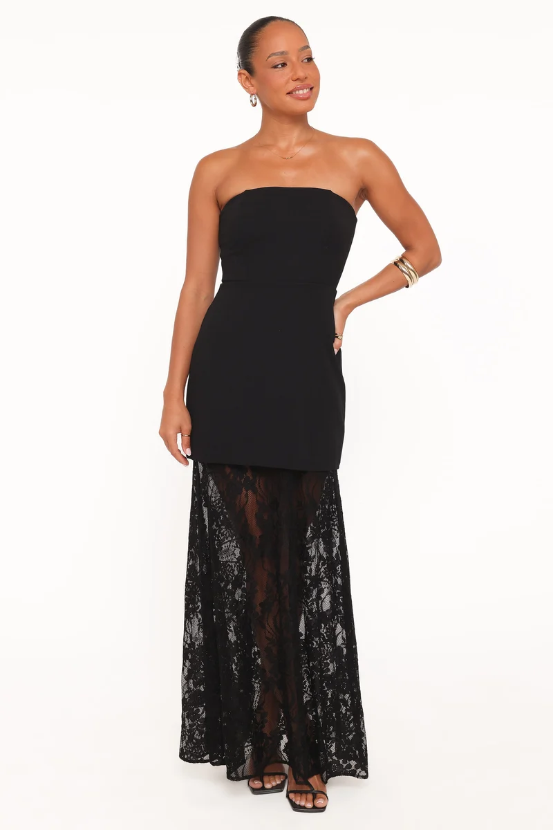 Wiley Strapless Lace Maxi Dress - Black