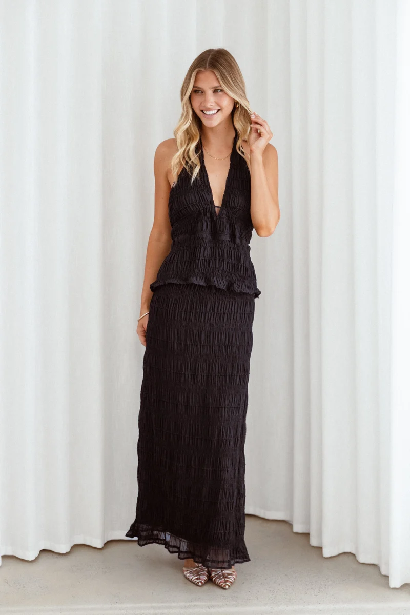 Zafira Textured Halter Top - Black