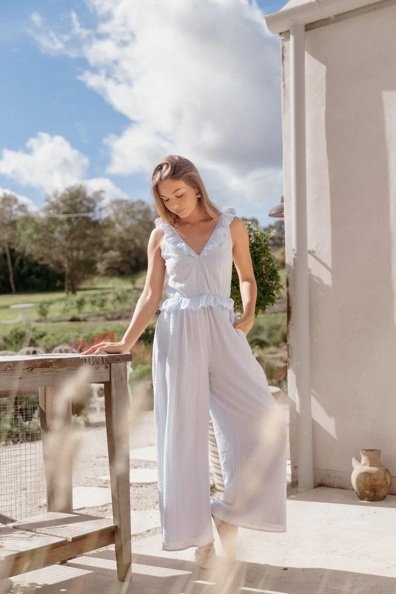 Nadine Frill Jumpsuit - Baby Blue