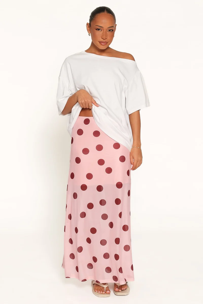 Milani Mesh Column Skirt - Pink Polka Dot