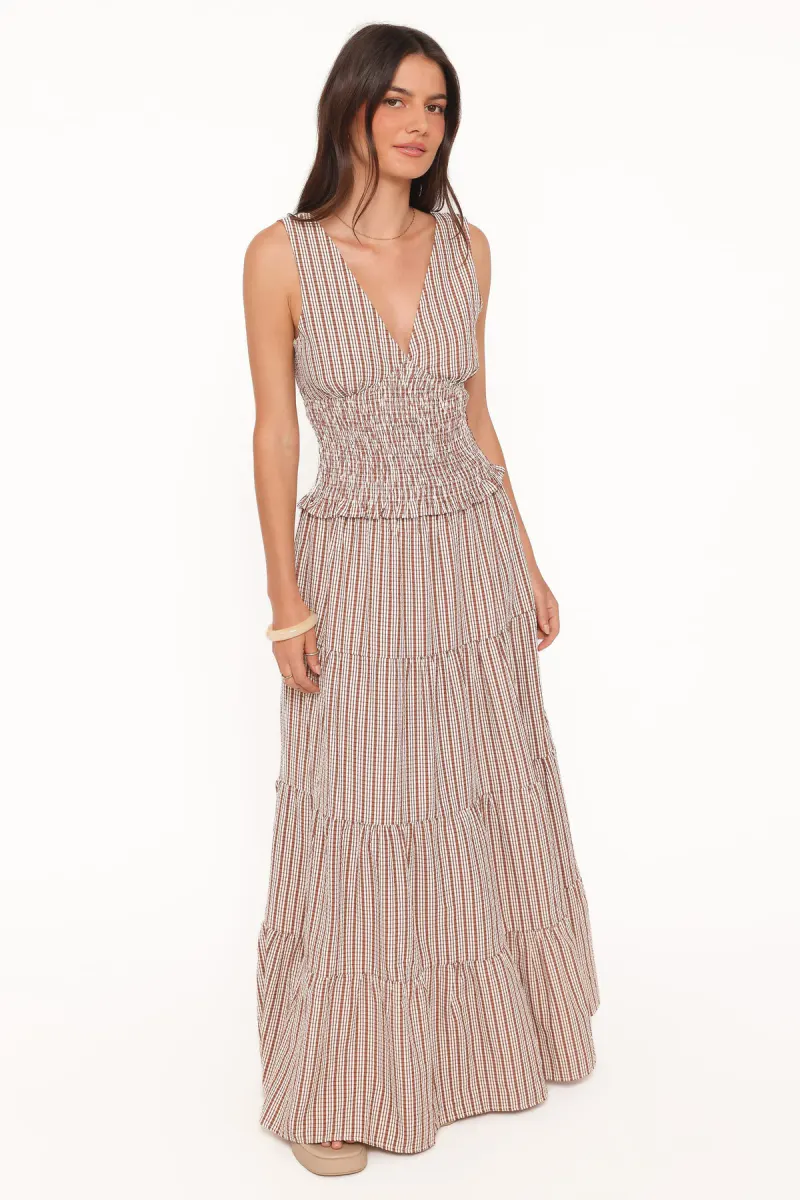 Eirlys Tiered Skirt Set - Brown White