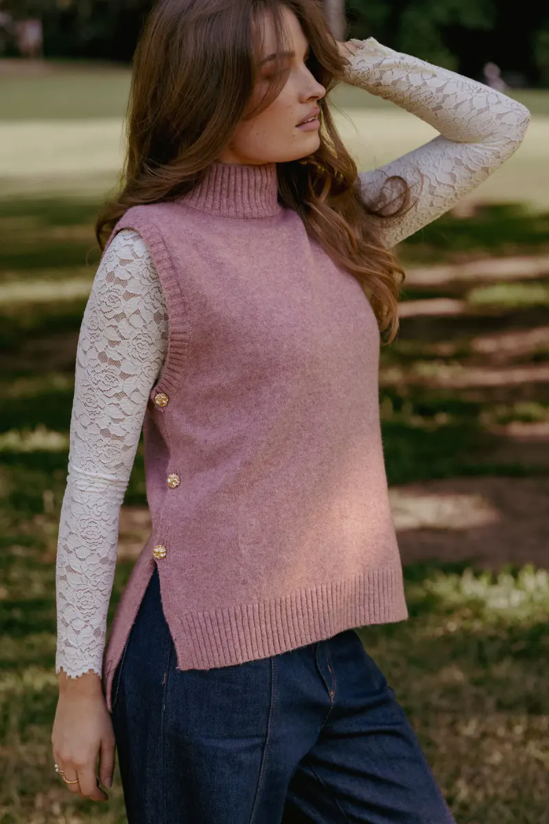 Freydis Side Button Sweater Top - Rose