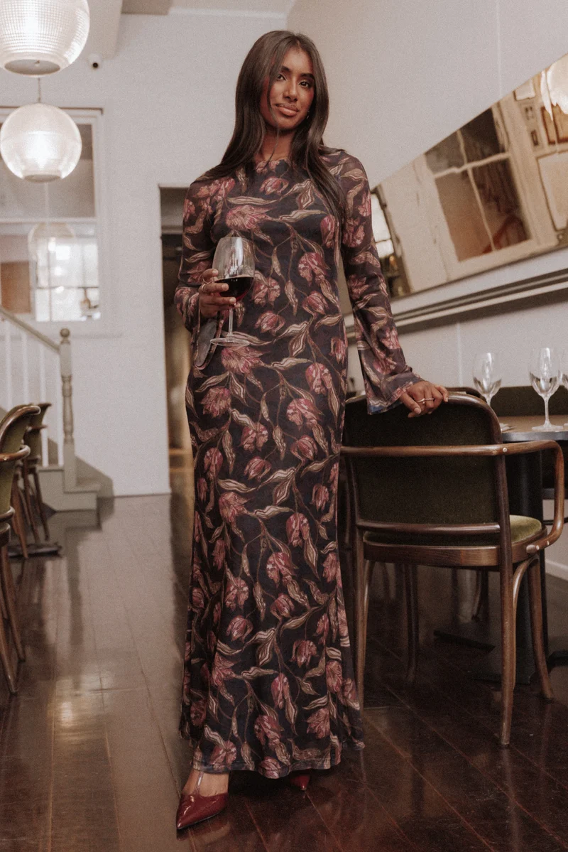Cassidy Long Sleeve Maxi Dress - Dark Plum Floral