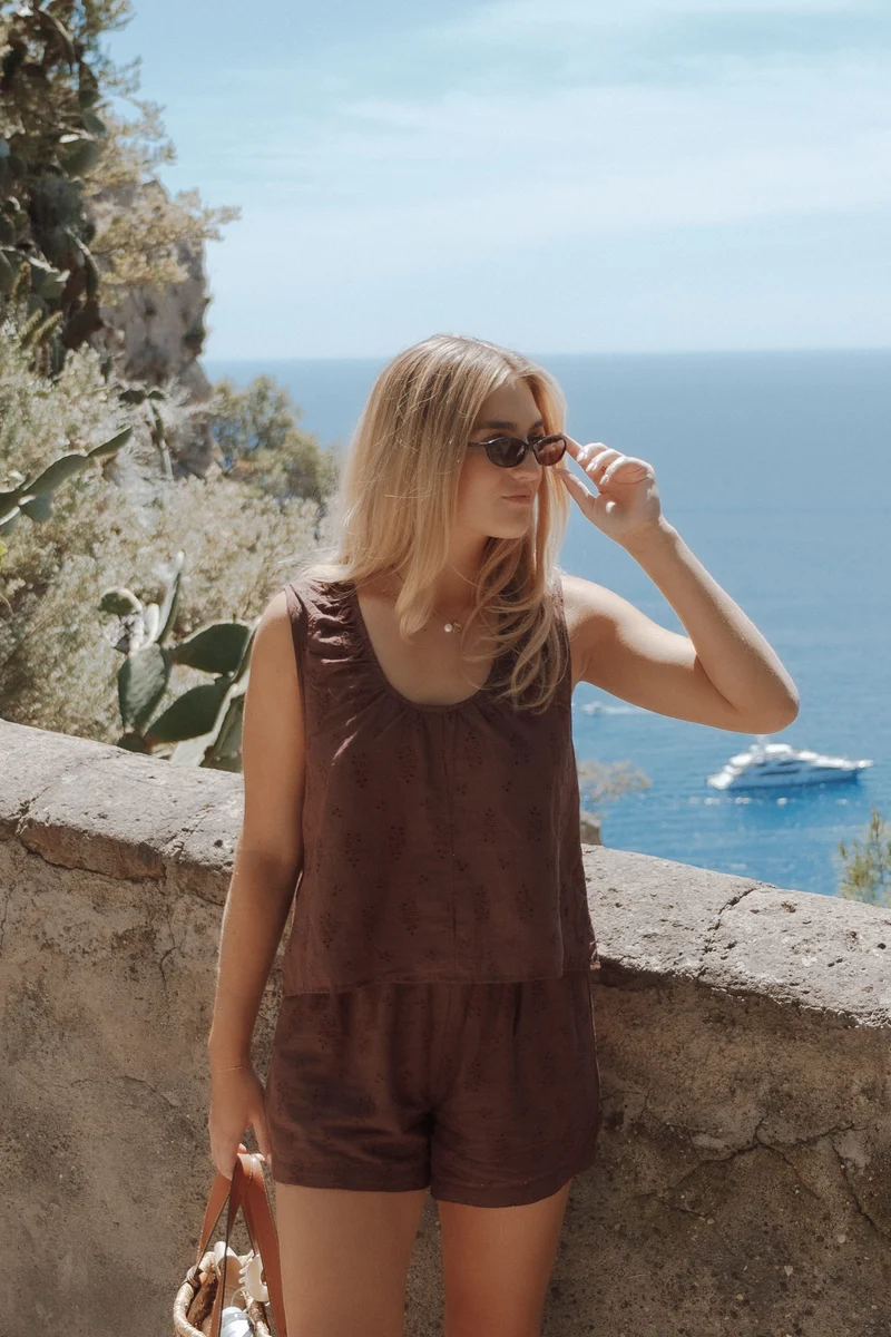 Faela Short Set - Brown Broderie