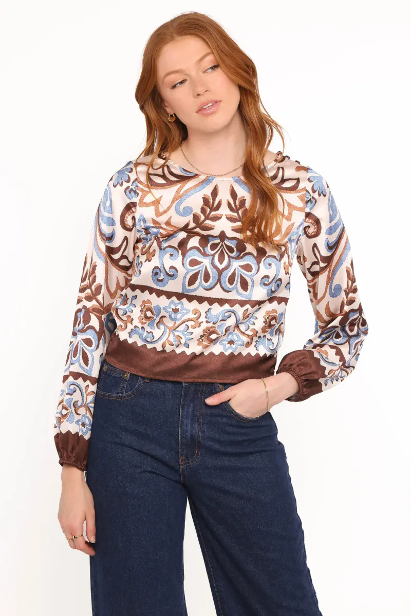 Aoife Top - Ivory Brown Blue