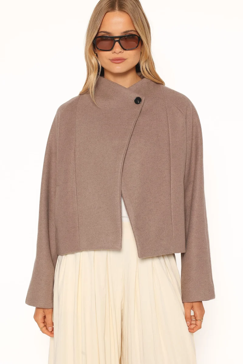 Suki Funnel Neck Crop Jacket - Mocha Brown