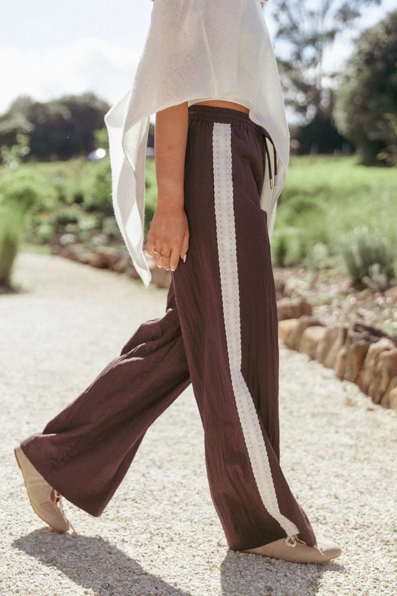 Arlena Lace Trim Pants - Espresso