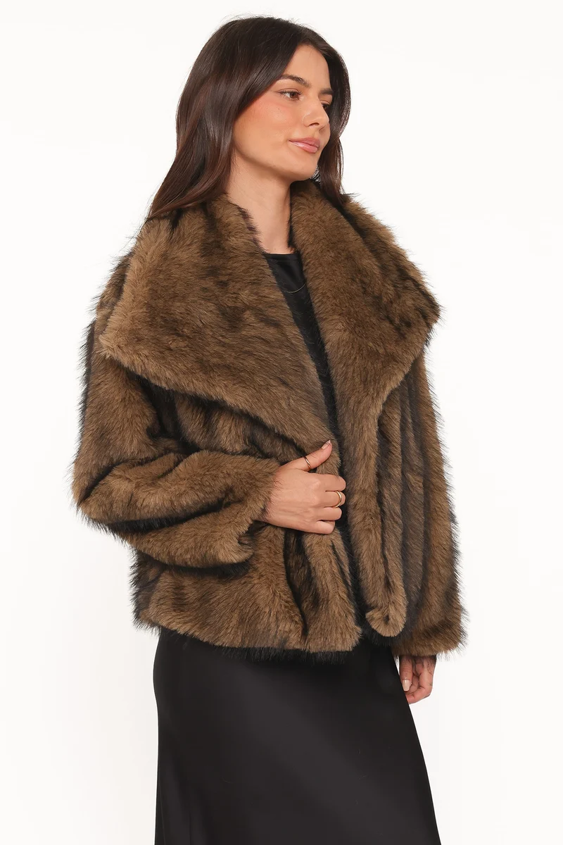 Carmie Fur Collared Jacket - Brown