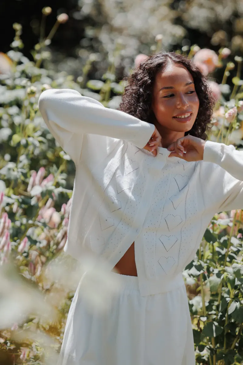 Baylie Pointelle Cardigan - White