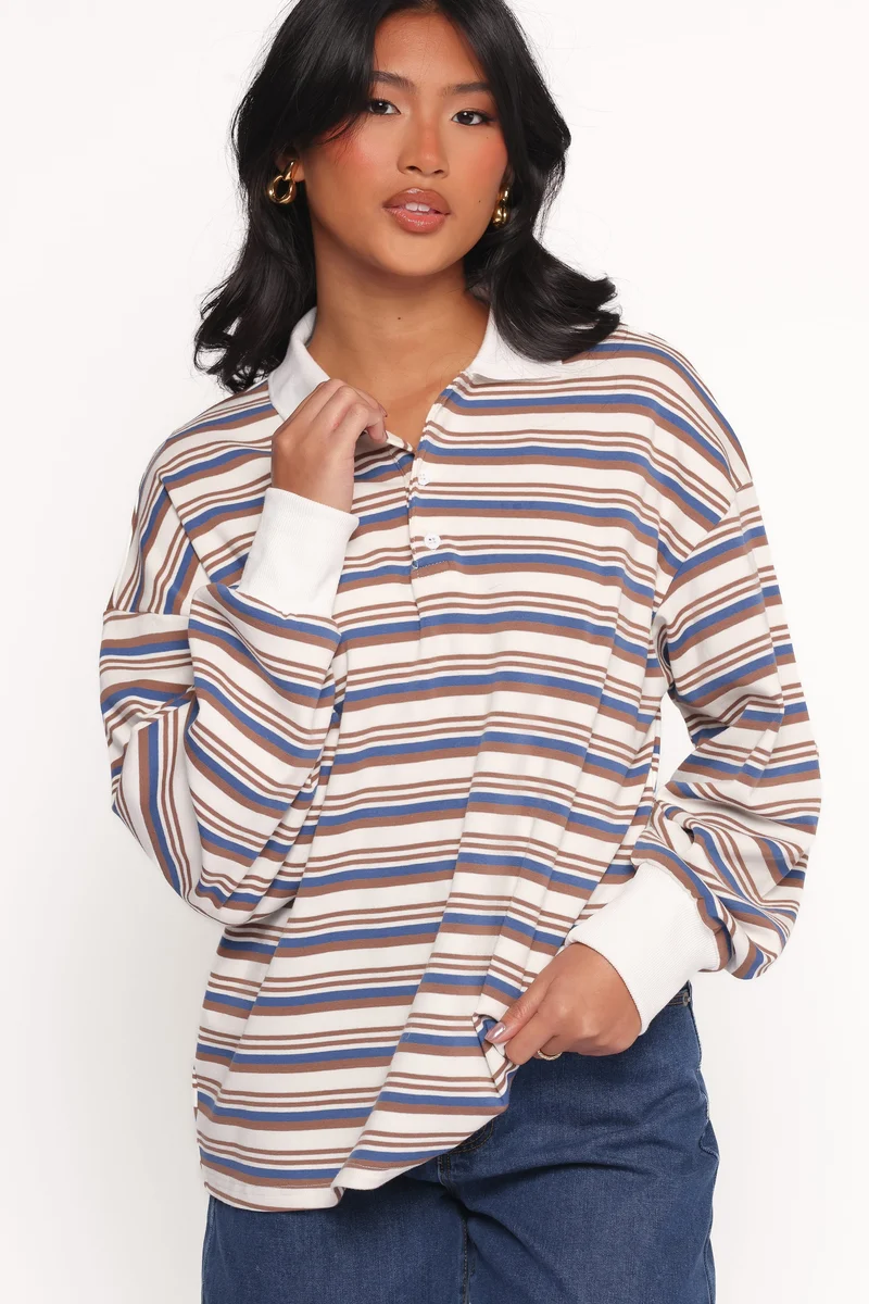 Jayden Striped Collar Knit Sweater - Brown Stripe