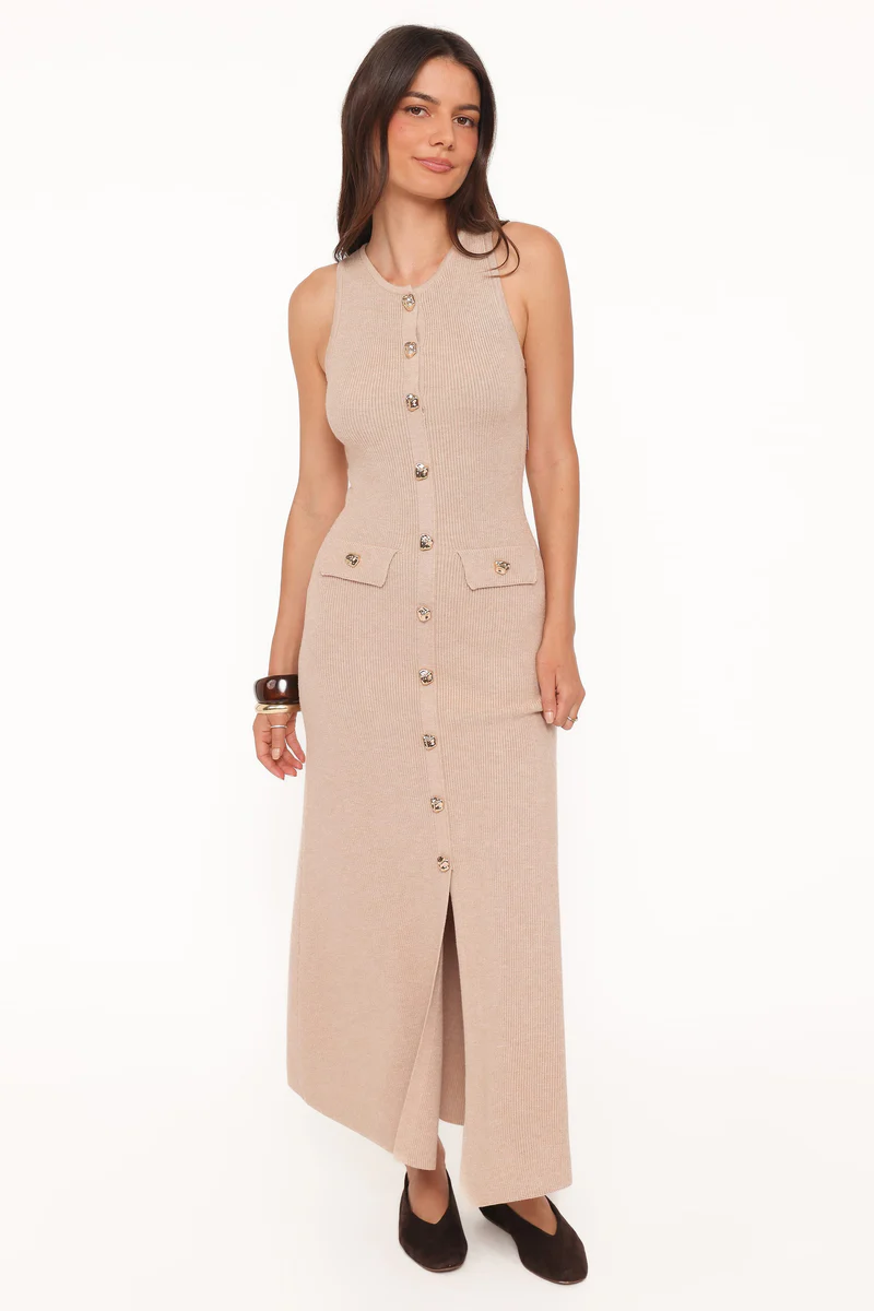 Aspen Button Up Knit Dress - Oatmeal