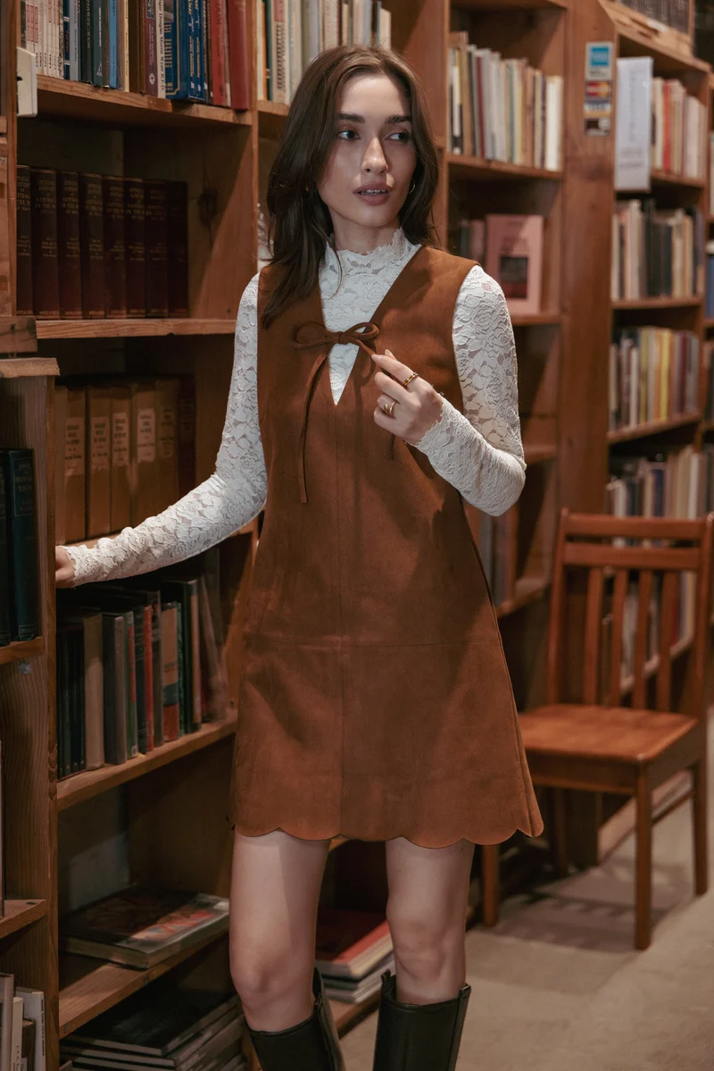 Jonty Scallop Hem Mini Dress - Copper Tan