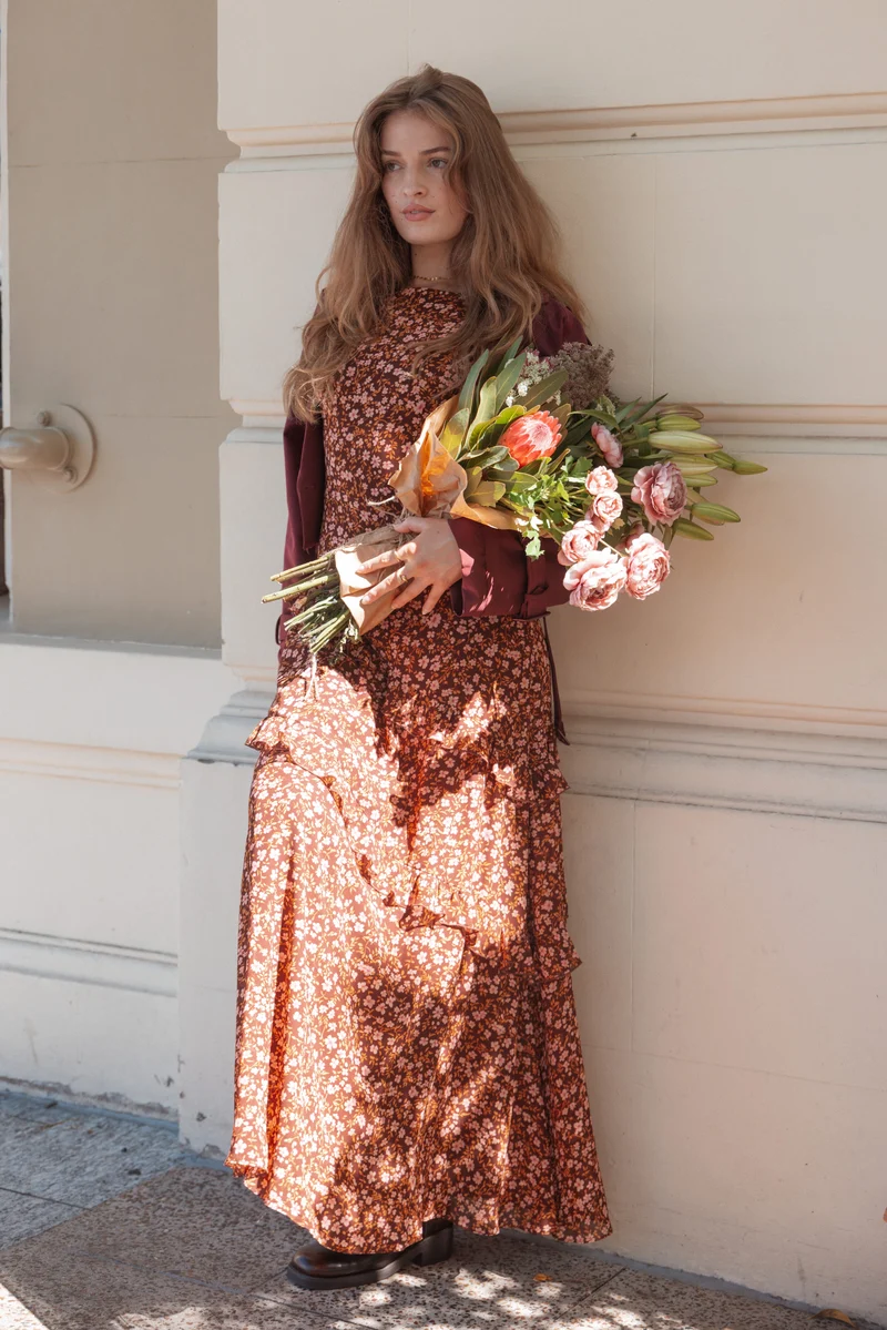 Lorrie Maxi Dress - Brown Ditsy Floral