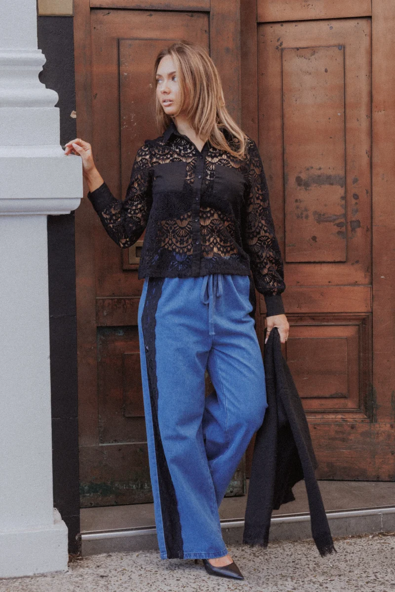 Fletcher Denim Racer Pants - Indigo Lace