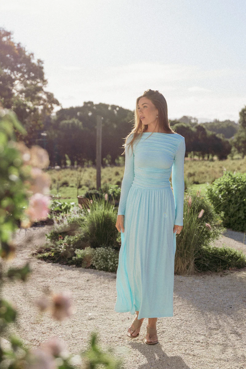 Shirley Long Sleeve Maxi Dress - Ice Blue
