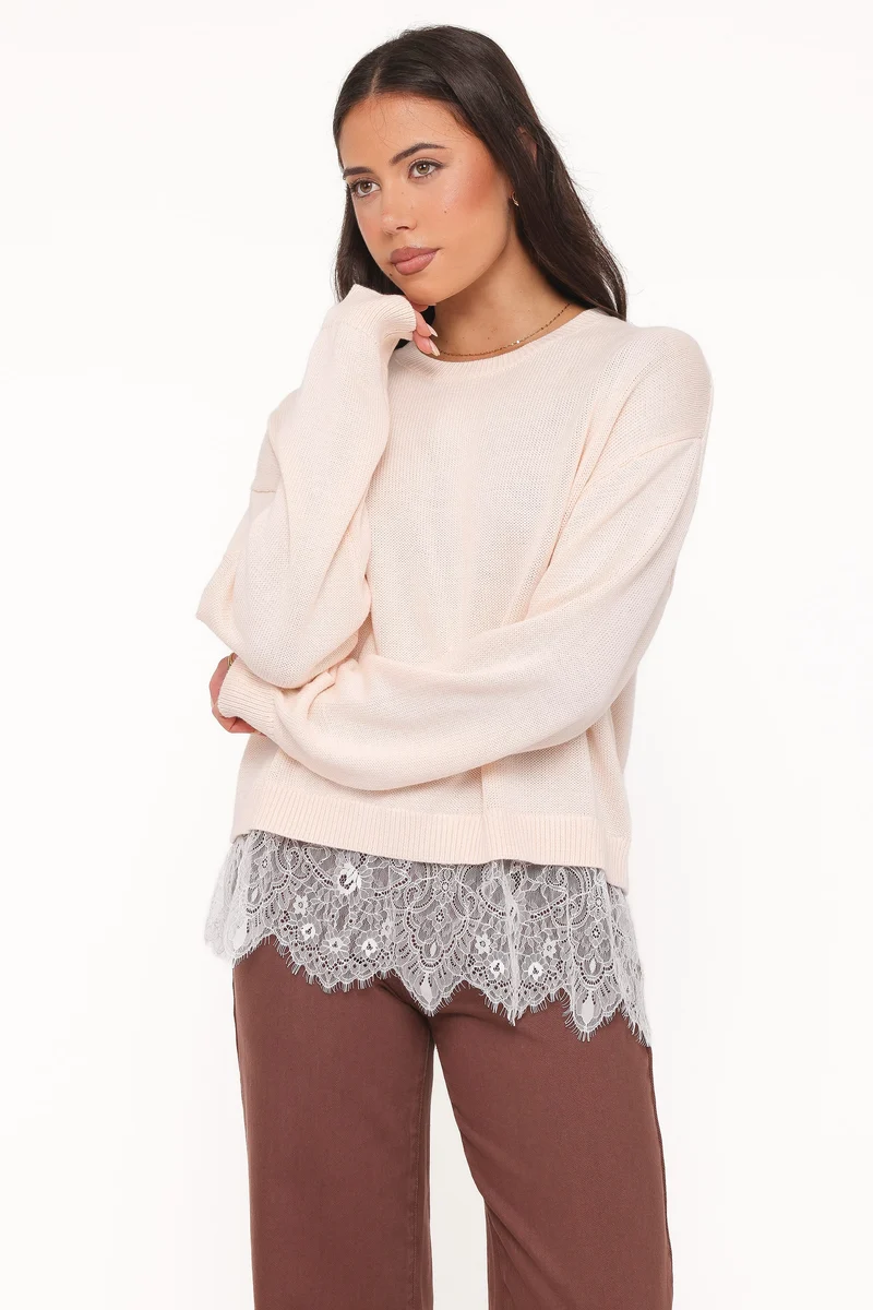 Mabel Lace Trim Sweater - Cream White