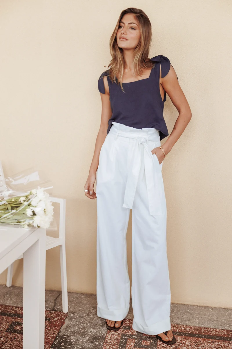 Evelyn Paperbag Trouser Pants - White