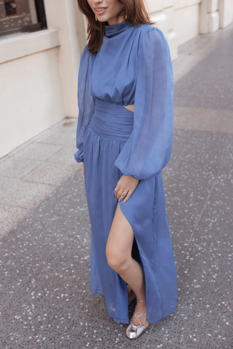 Neveah Long Sleeve Maxi Dress - Dusty Blue
