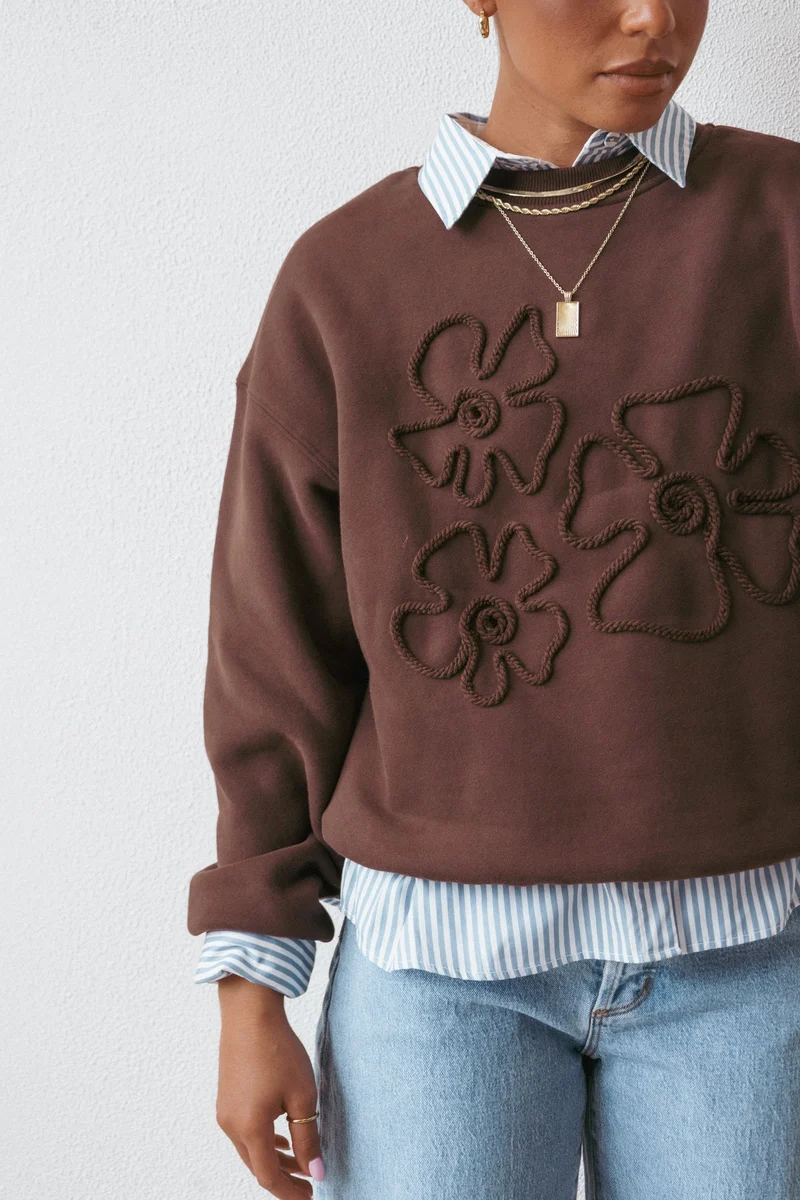 Harlie Embroidered Sweatshirt - Chocolate Brown