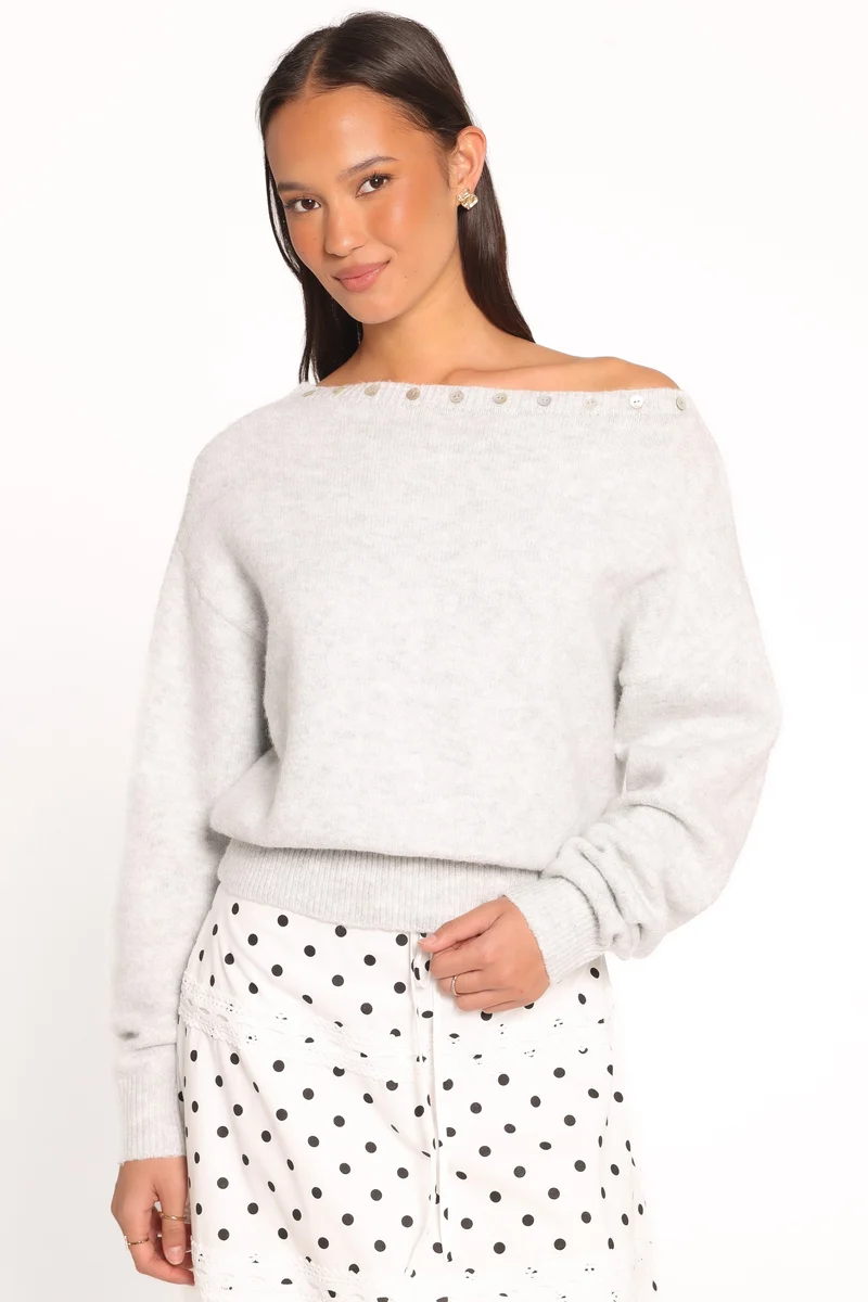 Justin Off Shoulder Sweater - Light Grey