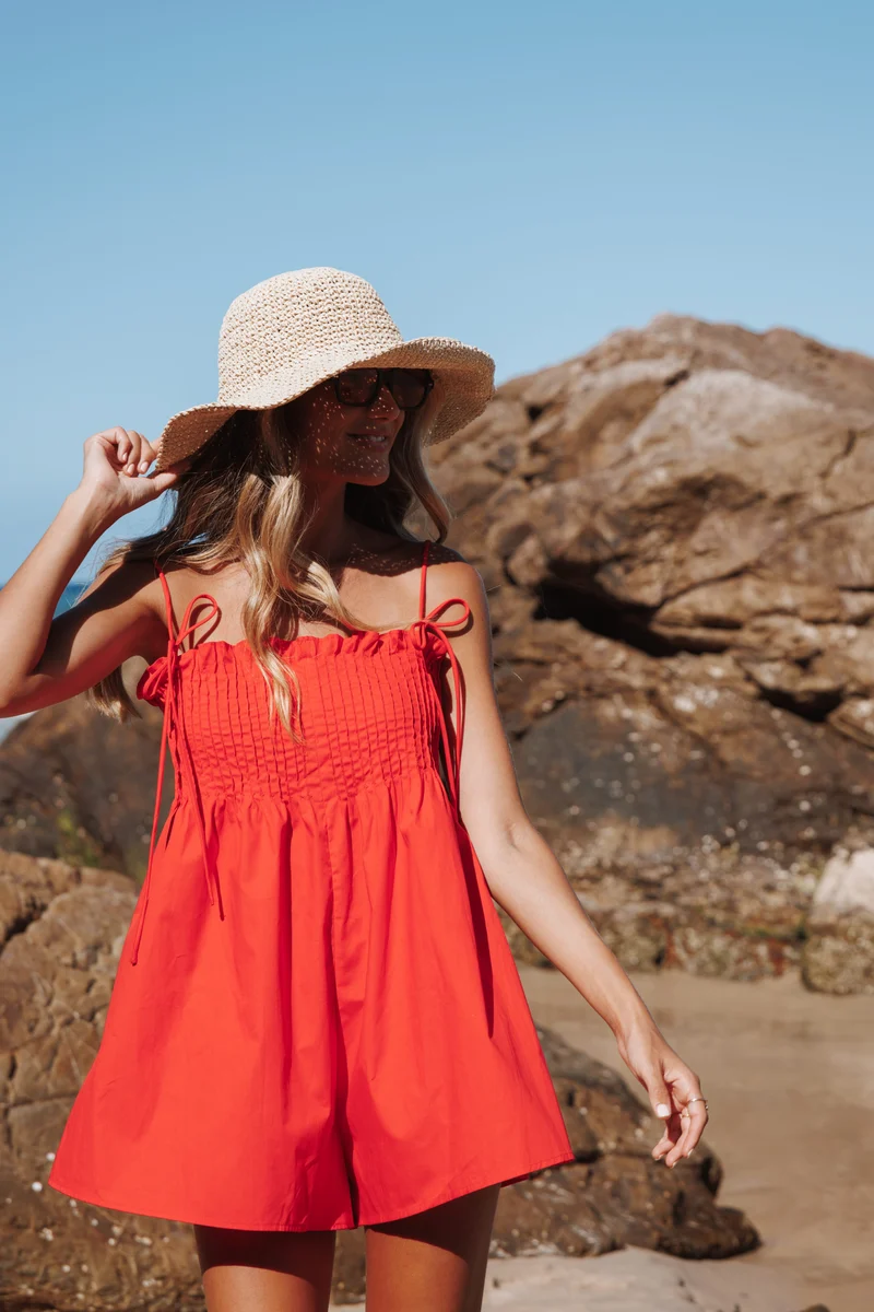 Liora Pleated Playsuit - Red