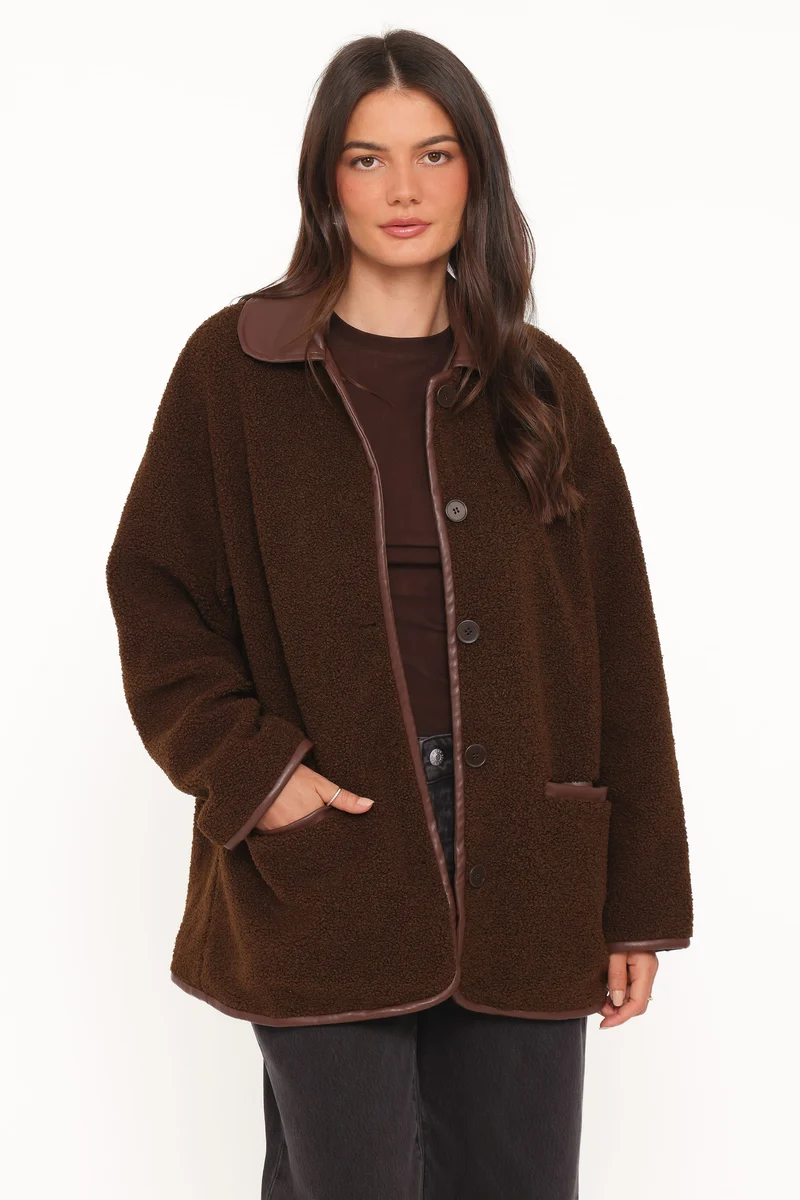 Adella Sherpa Car Coat - Espresso Brown