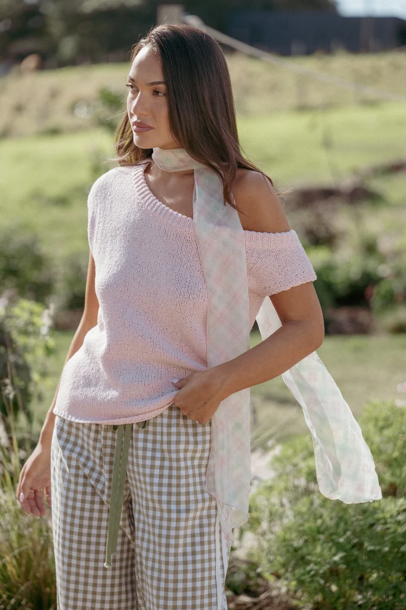 Alexis Neck Scarf - Pink Green Plaid